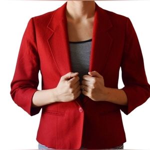 Pendleton Womens Deep Red 100% Virgin Wool 1950s 1960s Blazer Jacket One Button